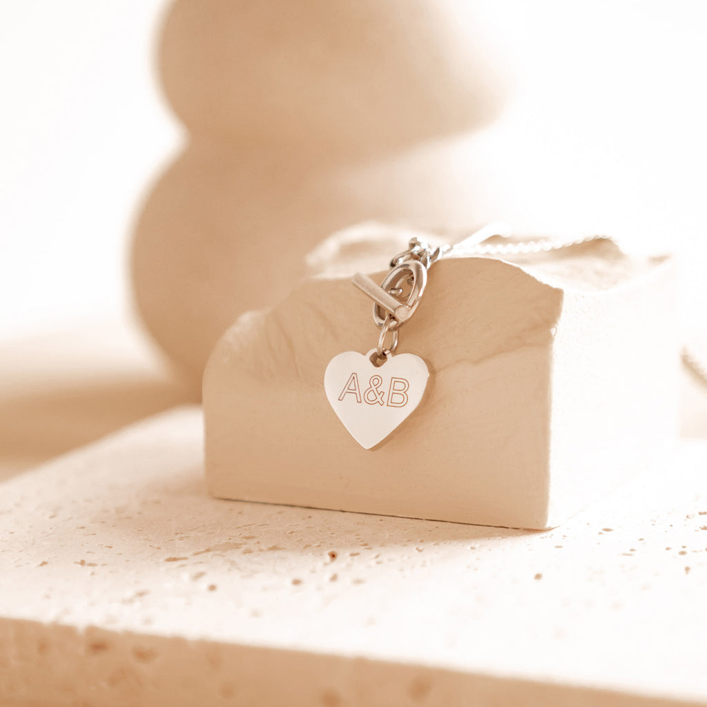 Personalized T-Bar Heart Pendant Necklace